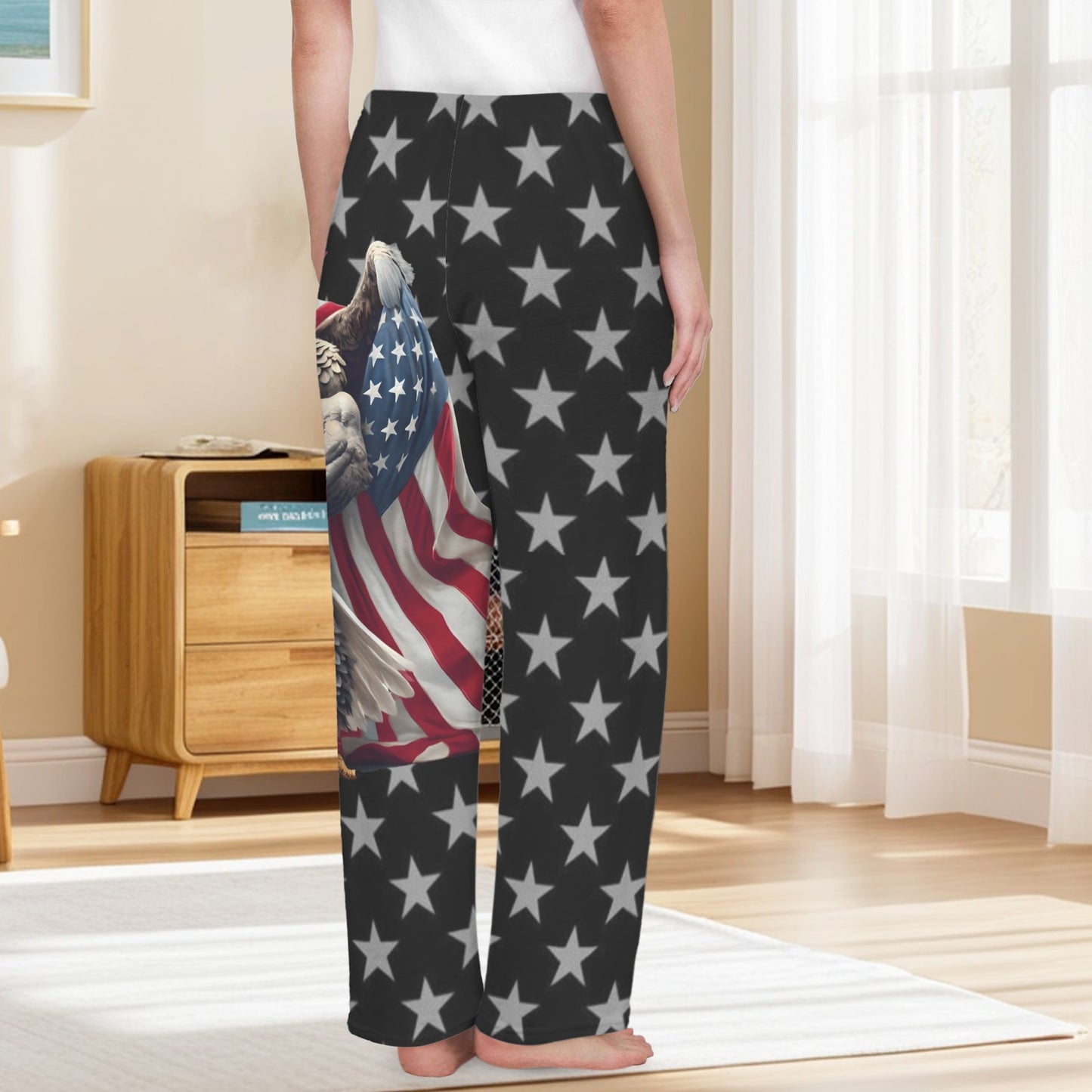USA/American Flag Inspired Eagle with Cape Women's Flannel Pajama Trousers Made in the USA