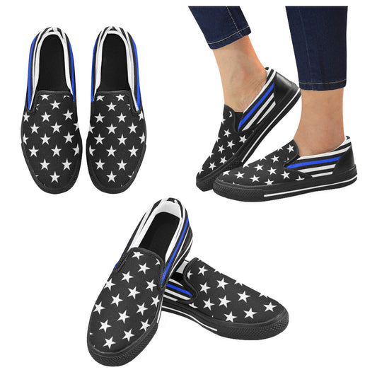 Thin Blue Line Flag Inspired Slip-on Canvas Kid's Shoes