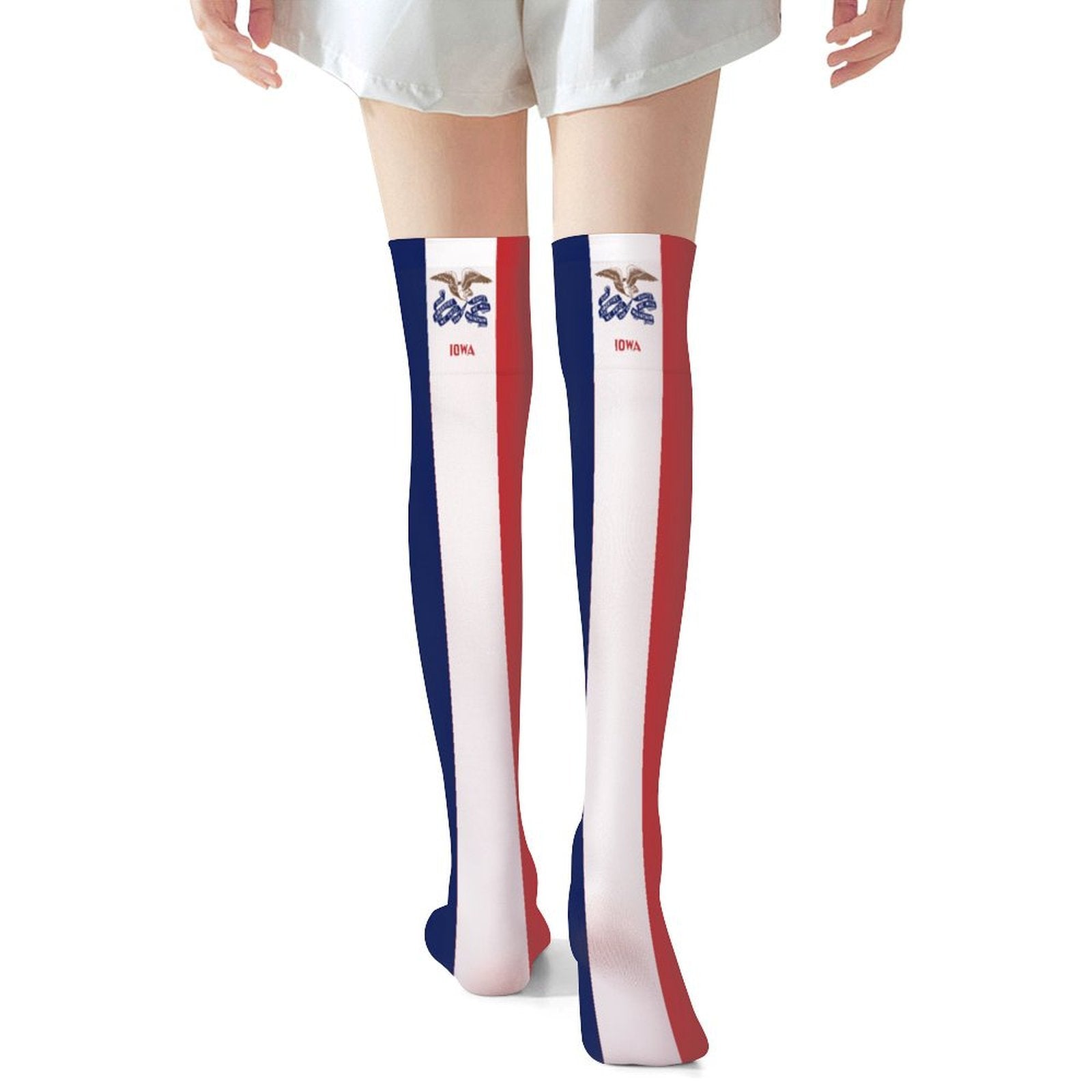 Knee-high socks with Iowa theme, red, white, blue, [Brand].