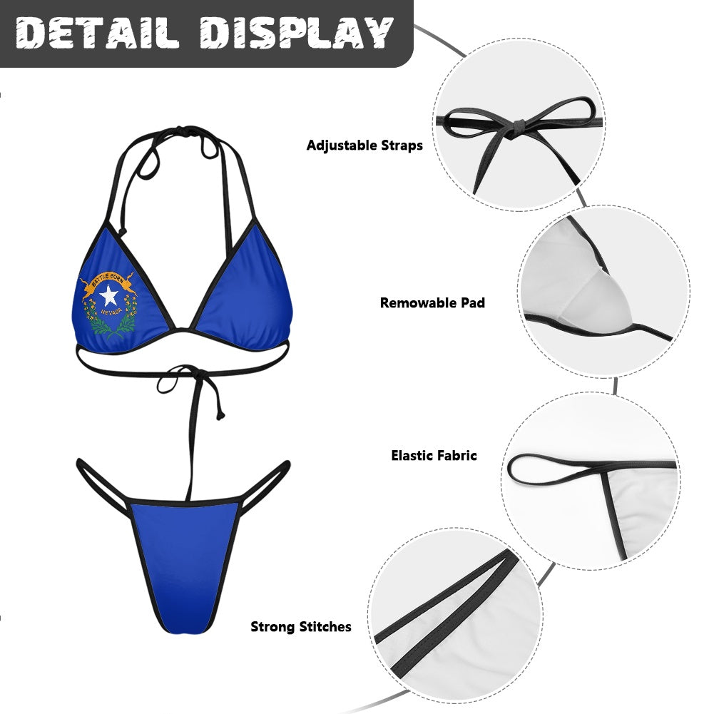Nevada Flag Inspired Women's Triangle Bikini with Thong Bottom