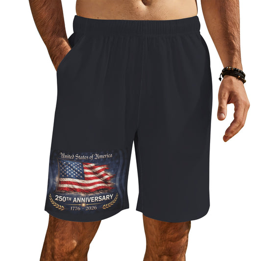 250 YEAR ANNIVERSARY USA/American Flag Inspired Men’s Draw String Pocket Beach Shorts Printed in the USA