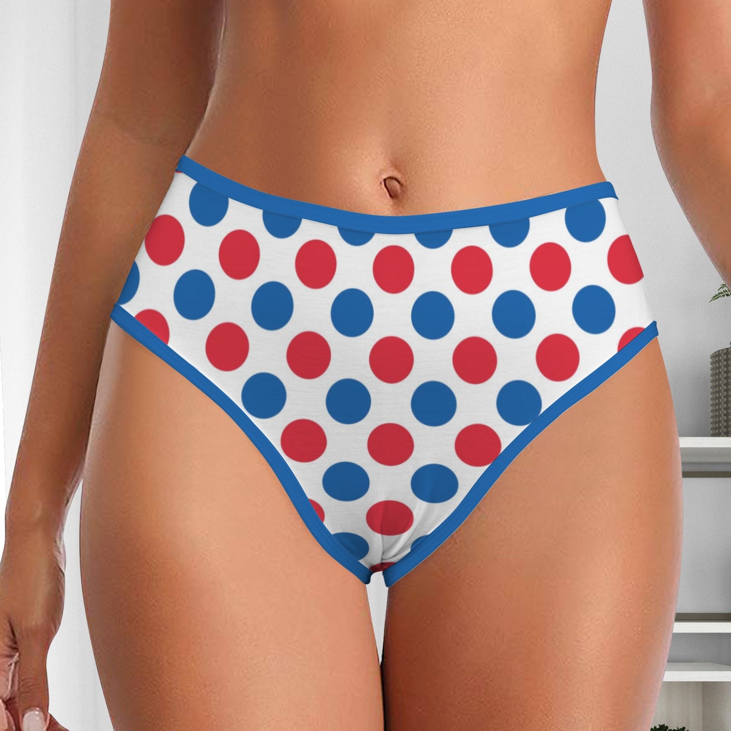 USA/American Flag Inspired Polka Dot Pattern Women's High Waisted Brief