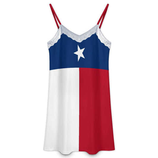 Texas Flag Inspired Lace Trim Camisole Nightgown