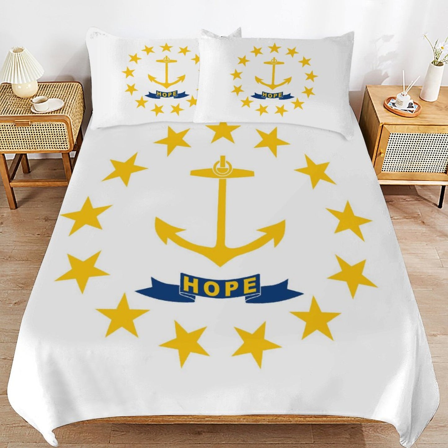 Rhode Island Flag Inspired 3-Piece Bedding Set (1 Duvet Cover + 2 Pillow Shams) – 102"×90"
