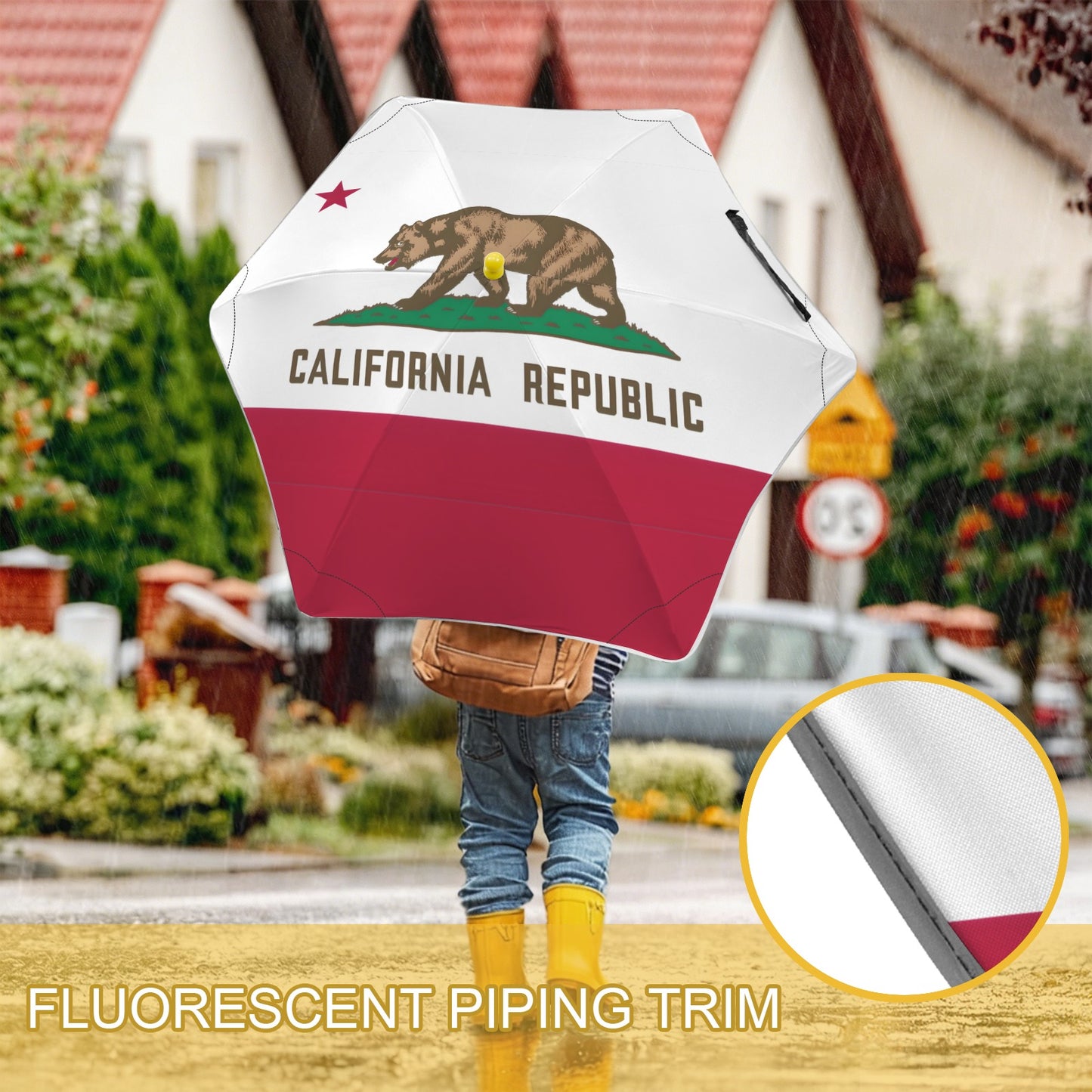 California Flag Inspired Kids Safe Round Corner Umbrella