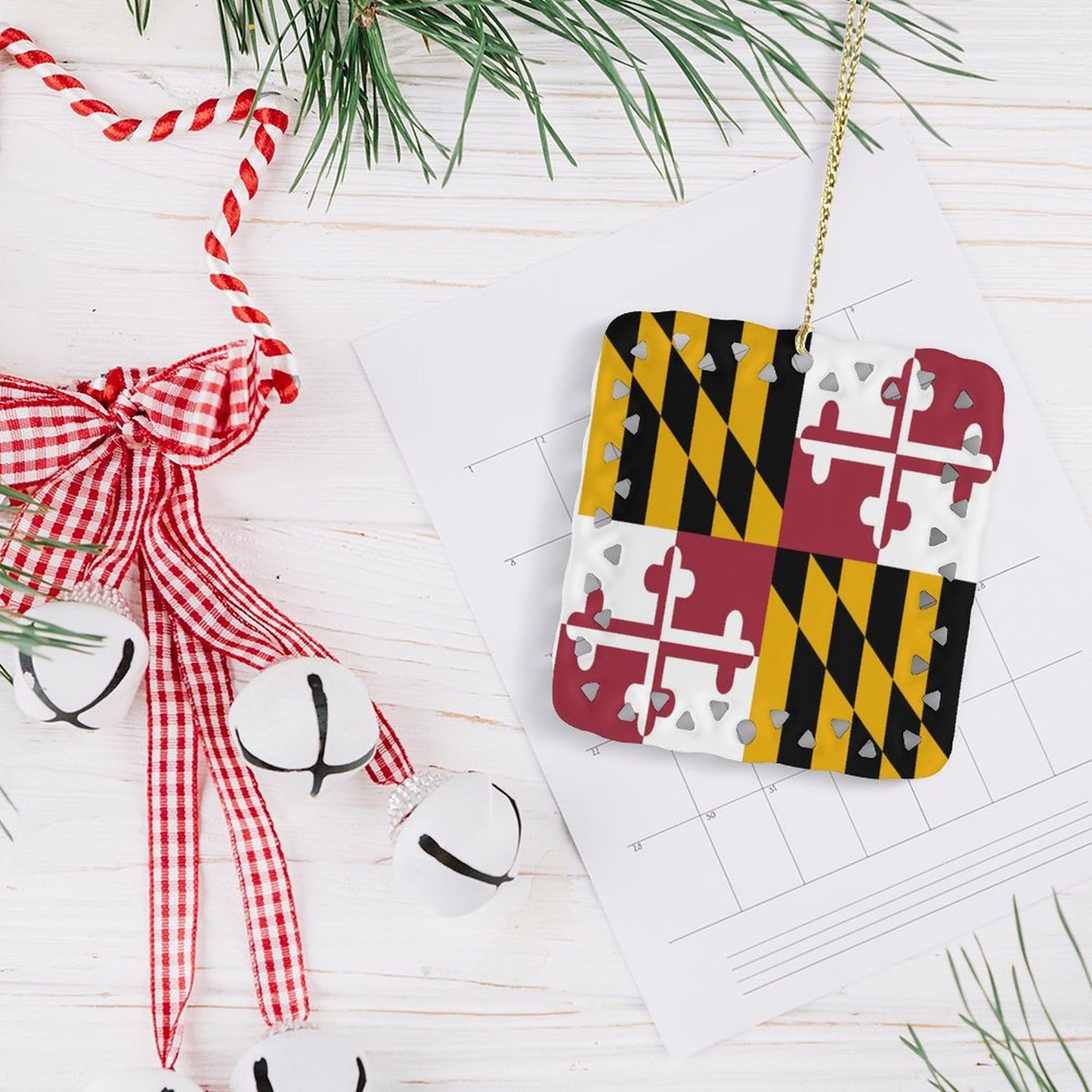 Maryland Flag Inspired Square Ceramic Ornament Made in the USA