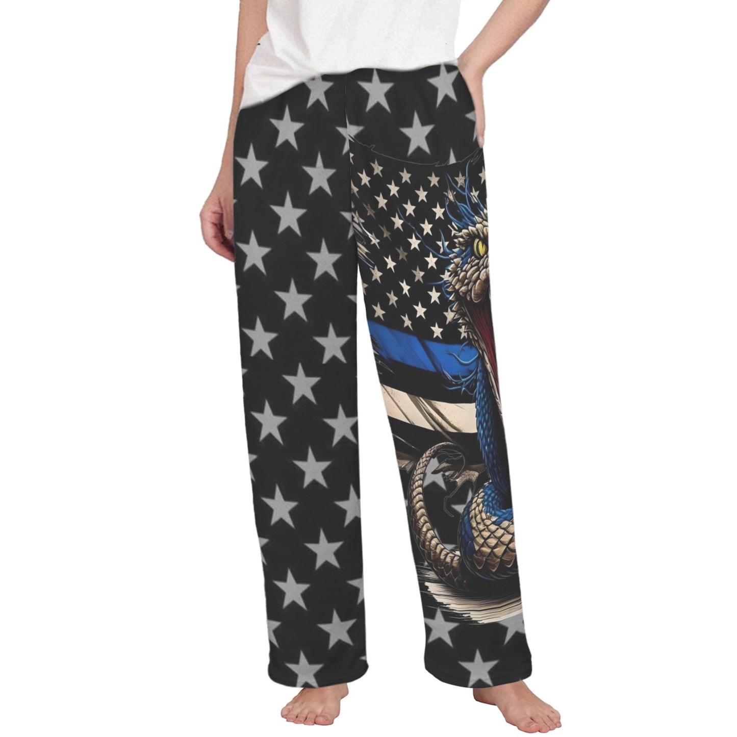Thin Blue Line Flag Inspired Snake Women's Flannel Pajama Trousers Made in the USA