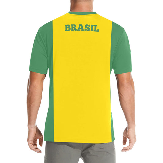 Brasil Flag Men's Crew Neck T-Shirt (Made in USA)