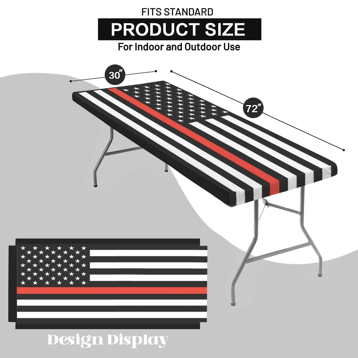 Thin Red Line Flag Inspired Custom Elastic Fitted Tablecloth 72x30 inch (Made in the USA)