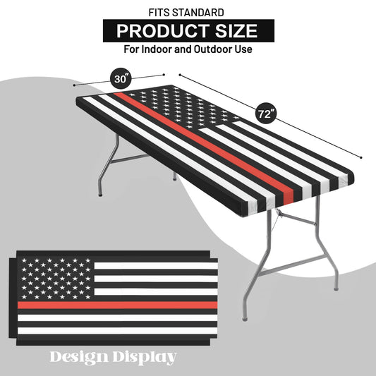 Thin Red Line Flag Inspired Custom Elastic Fitted Tablecloth 72x30 inch (Made in the USA)