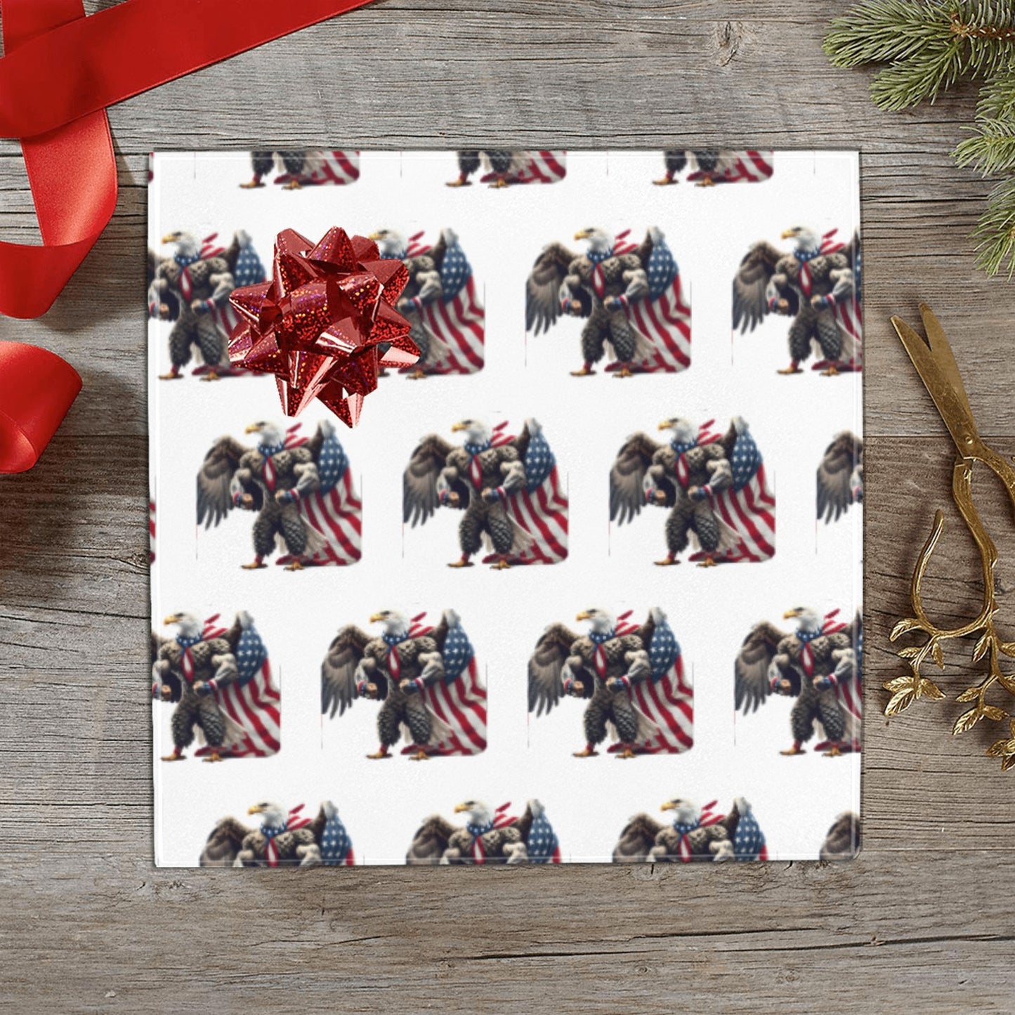 USA/American Flag Inspired Bald Eagle with American Flag Cape Custom Gift Wrapping Paper 58"x 22.5" (4 Rolls)
