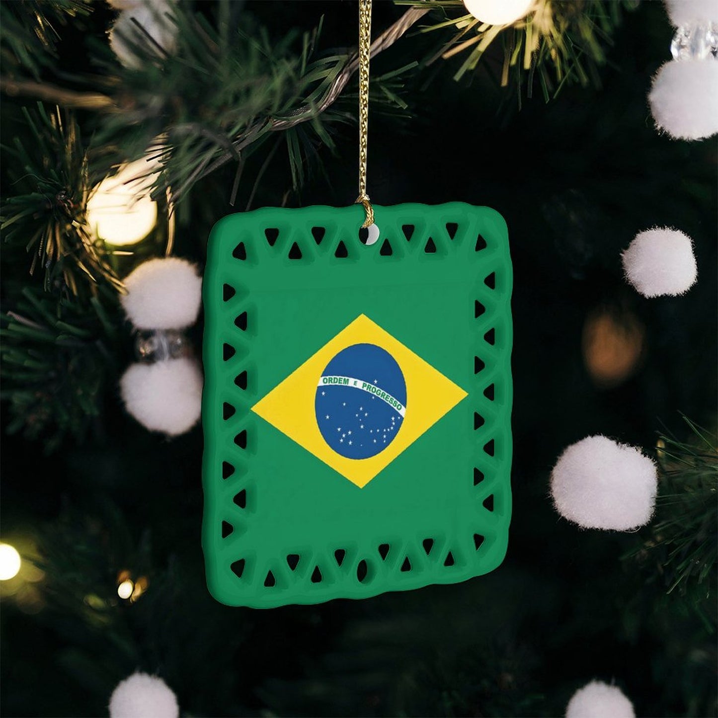 Brazil Flag Inspired Square Ceramic Ornament Made in the USA