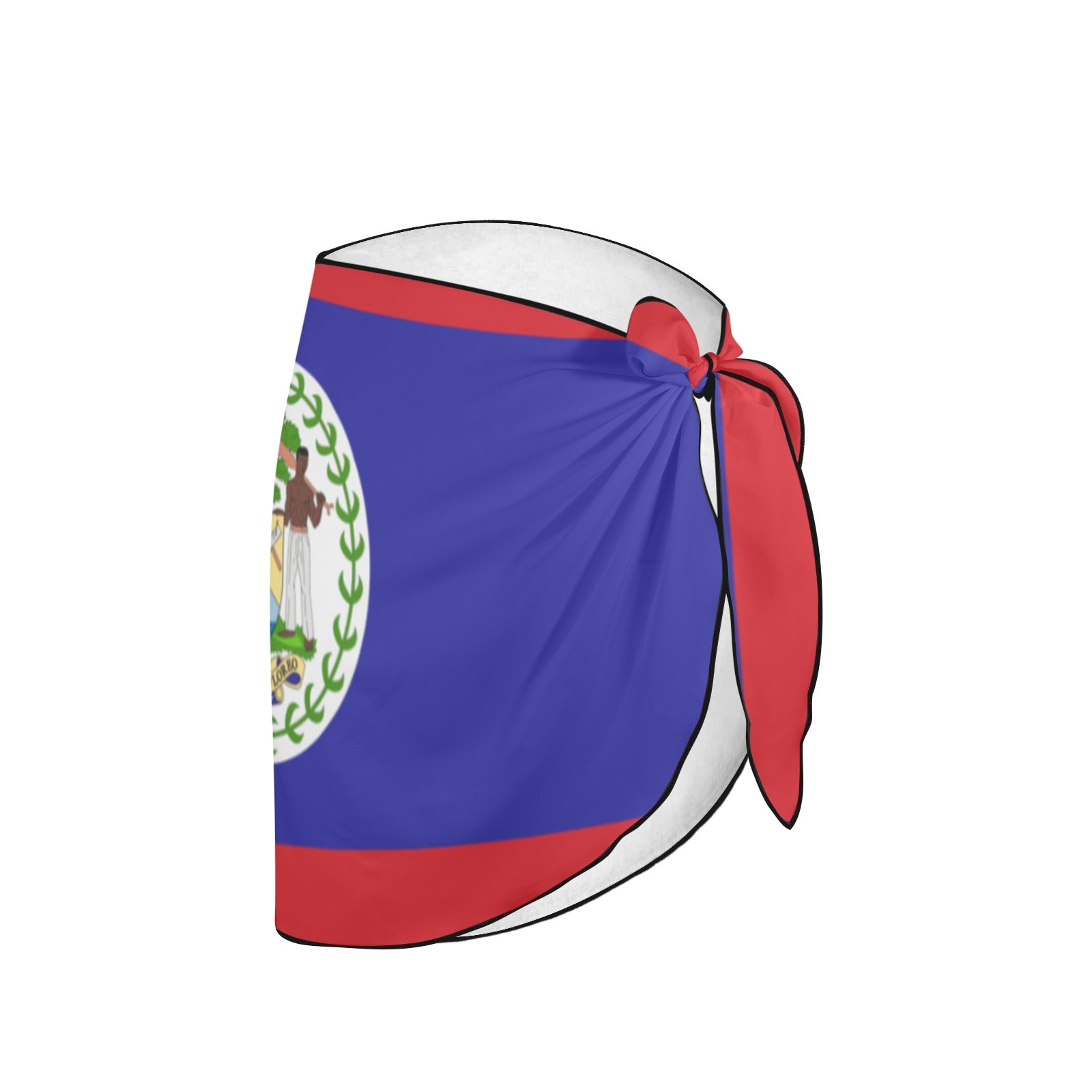 [Brand] sarong featuring Belize flag design with side tie.