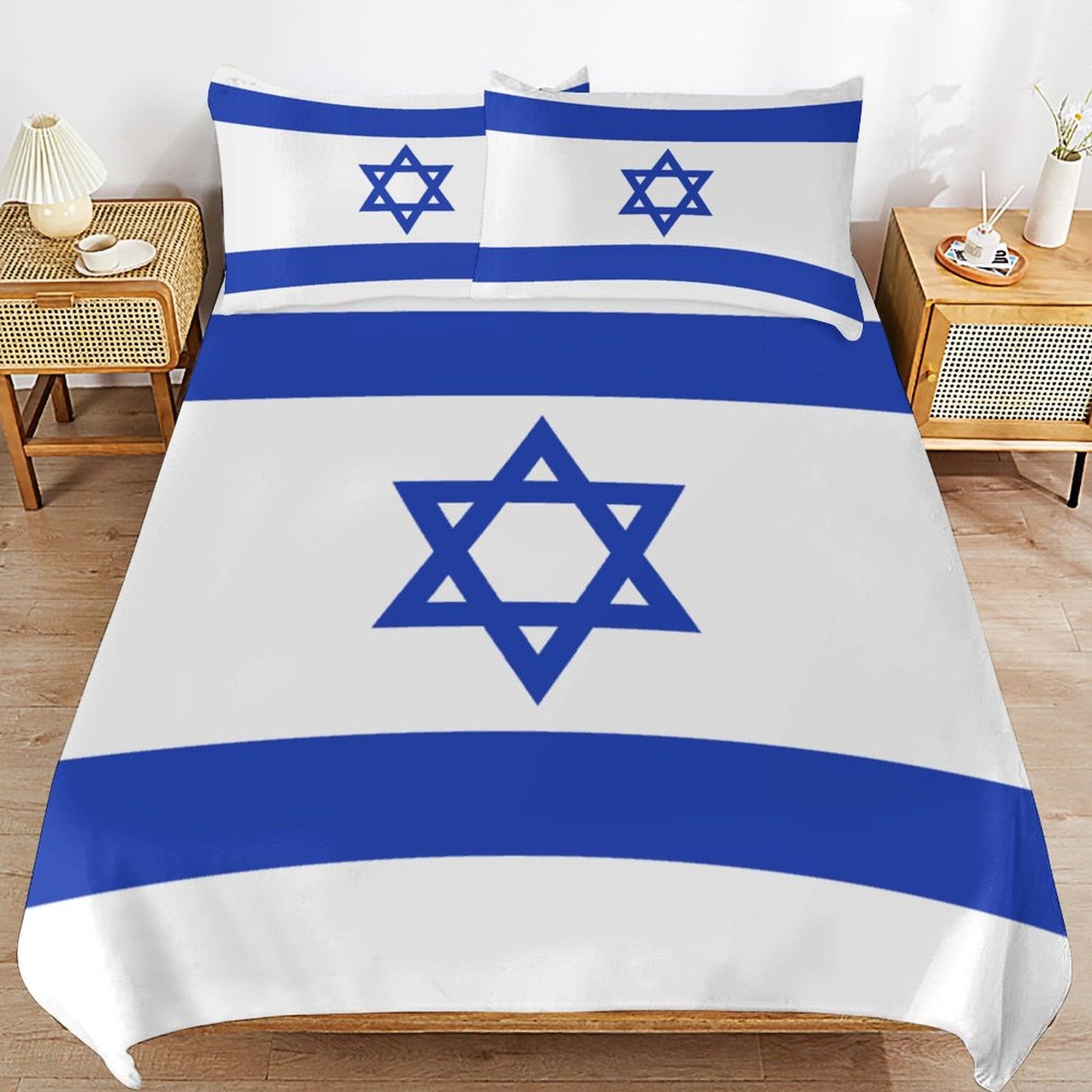 Israel Flag Inspired 3-Piece Bedding Set (1 Duvet Cover + 2 Pillow Shams) – 102"×90"