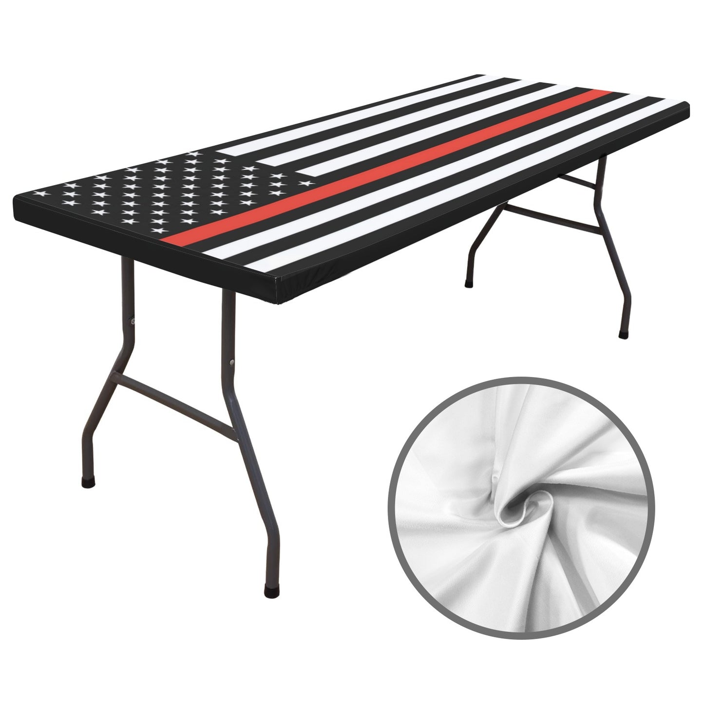 Thin Red Line Flag Inspired Custom Elastic Fitted Tablecloth 72x30 inch (Made in the USA)