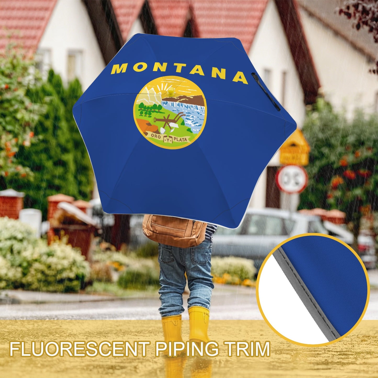 Montana Flag Inspired Kids Safe Round Corner Umbrella