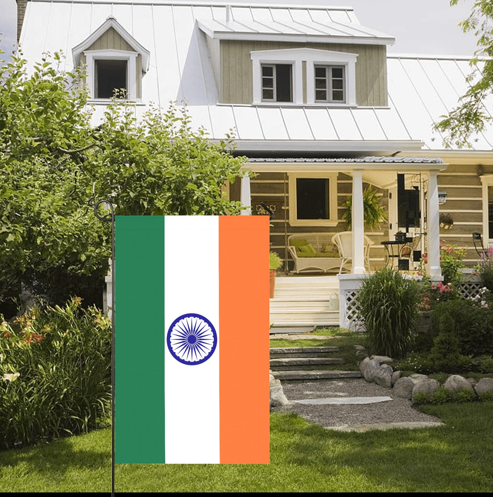 House with Luv My Flag, Indian flag in garden.