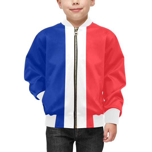 France Flag Inspired Kids' Bomber Jacket with Pockets