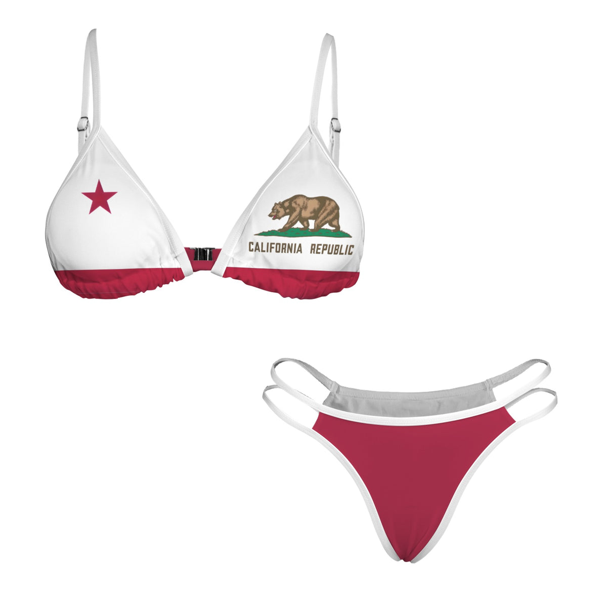 California Flag Inspired Double-Strap Triangle Bikini Set