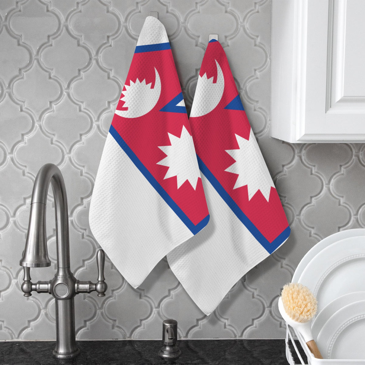 Nepal Flag Inspired Kitchen Towel 40X60cm (Pack of 2) | Printed In the USA