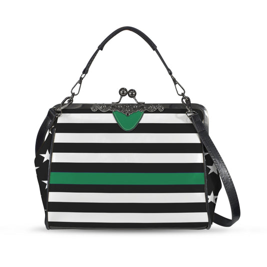 Thin Green Line Flag Inspired Kisslock Crossbody Shoulder Bag