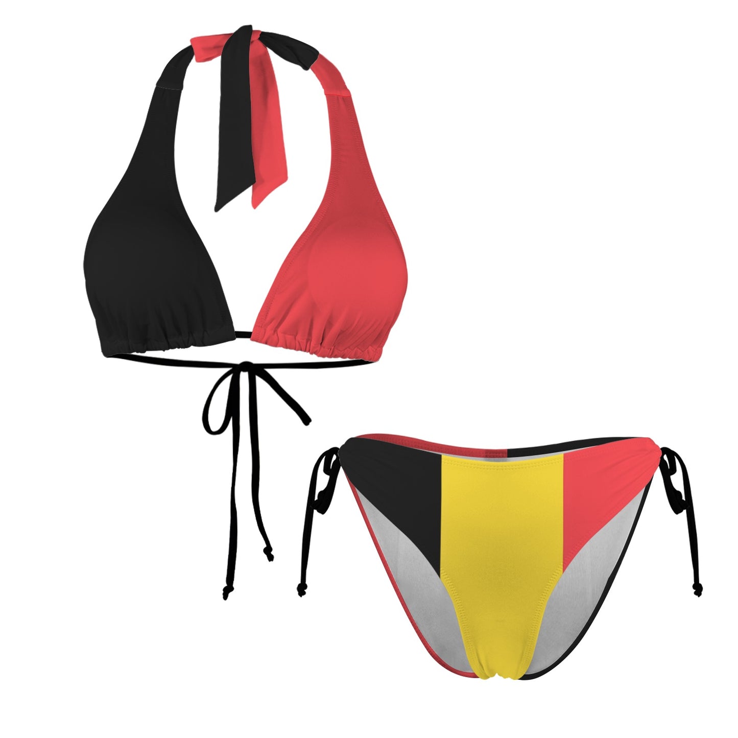 Belgium Flag Inspired Halterneck String Bikini Sets