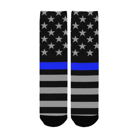Thin Blue Line Flag Inspired (subdued) Women’s Custom Socks Made in the USA