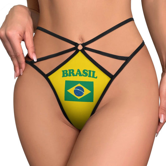 Brand lingerie with Brazilian flag design and black straps.