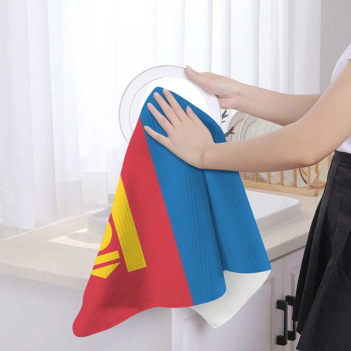 Mongolia Flag Inspired Kitchen Towel 40X60cm (Pack of 2) | Printed In the USA