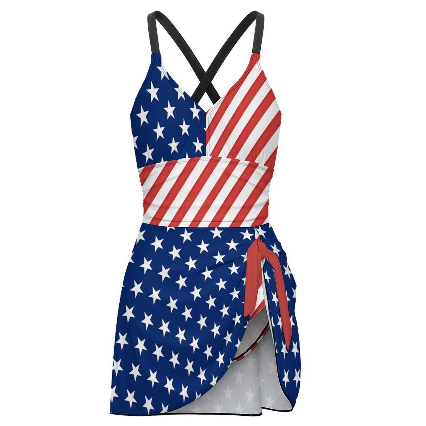 USA/American Flag Inspired 2 Women's Hem Tie One-piece Swimsuit