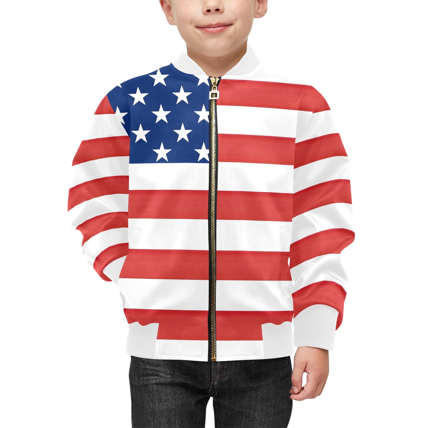 USA/American Flag Inspired Kids' Bomber Jacket with Pockets (Model H40)