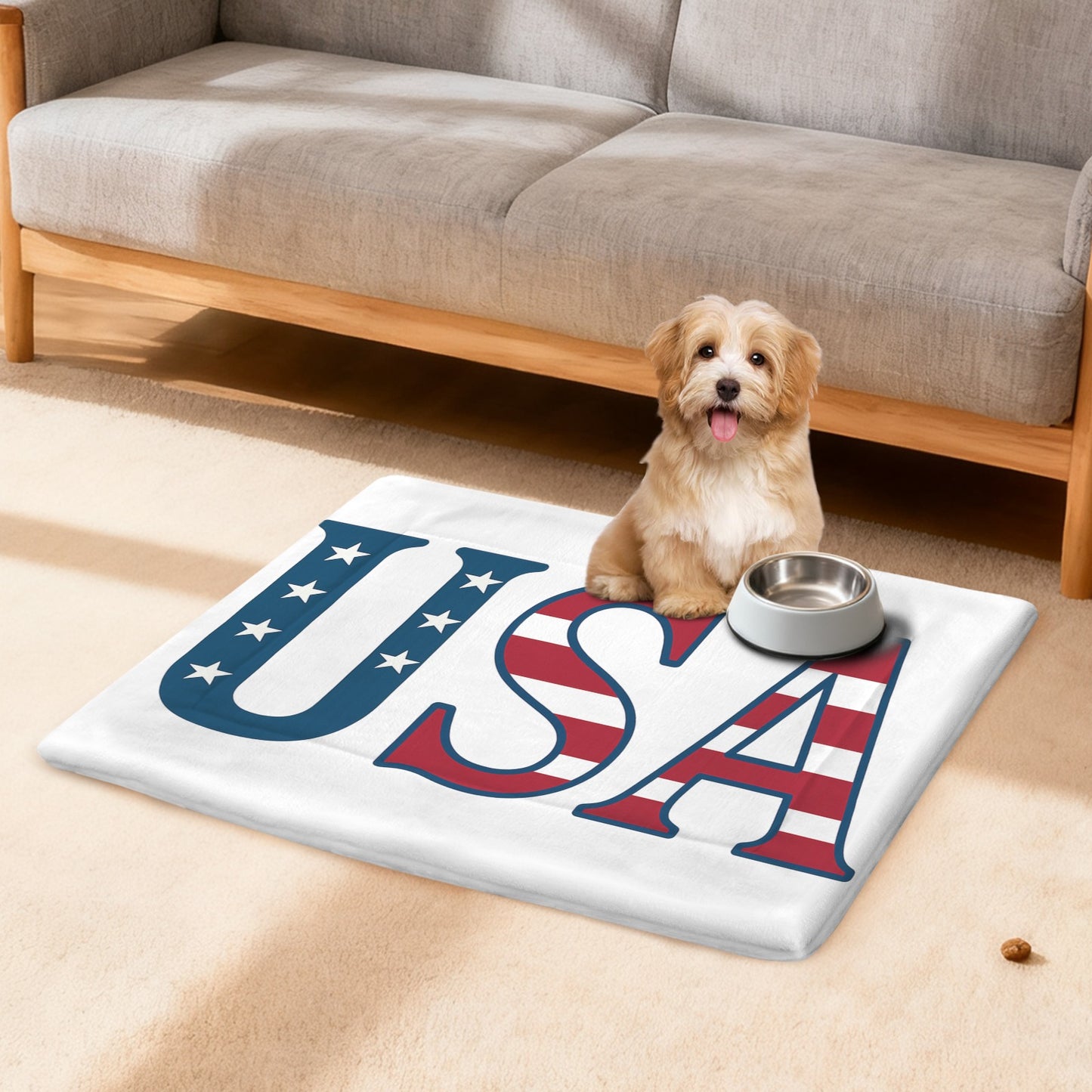 USA/American Flag Inspired "USA" Pet Mat 25x18inch (Made in the USA)