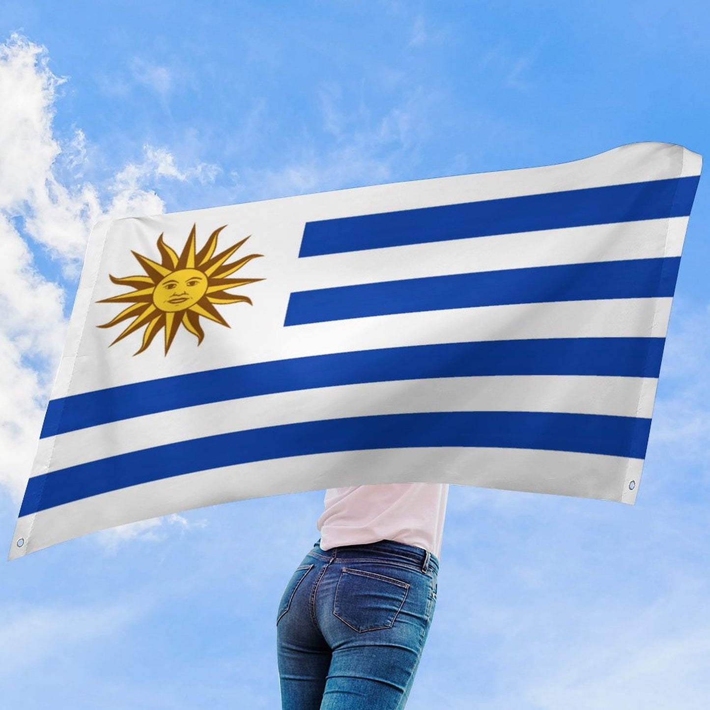Uruguay Flag Inspired Wall Mount Flag with Four Grommets (35x59 in)