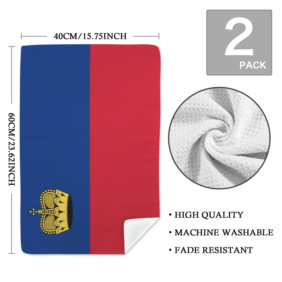 Liechtenstein Flag Inspired Kitchen Towel 40X60cm (Pack of 2) | Printed In the USA