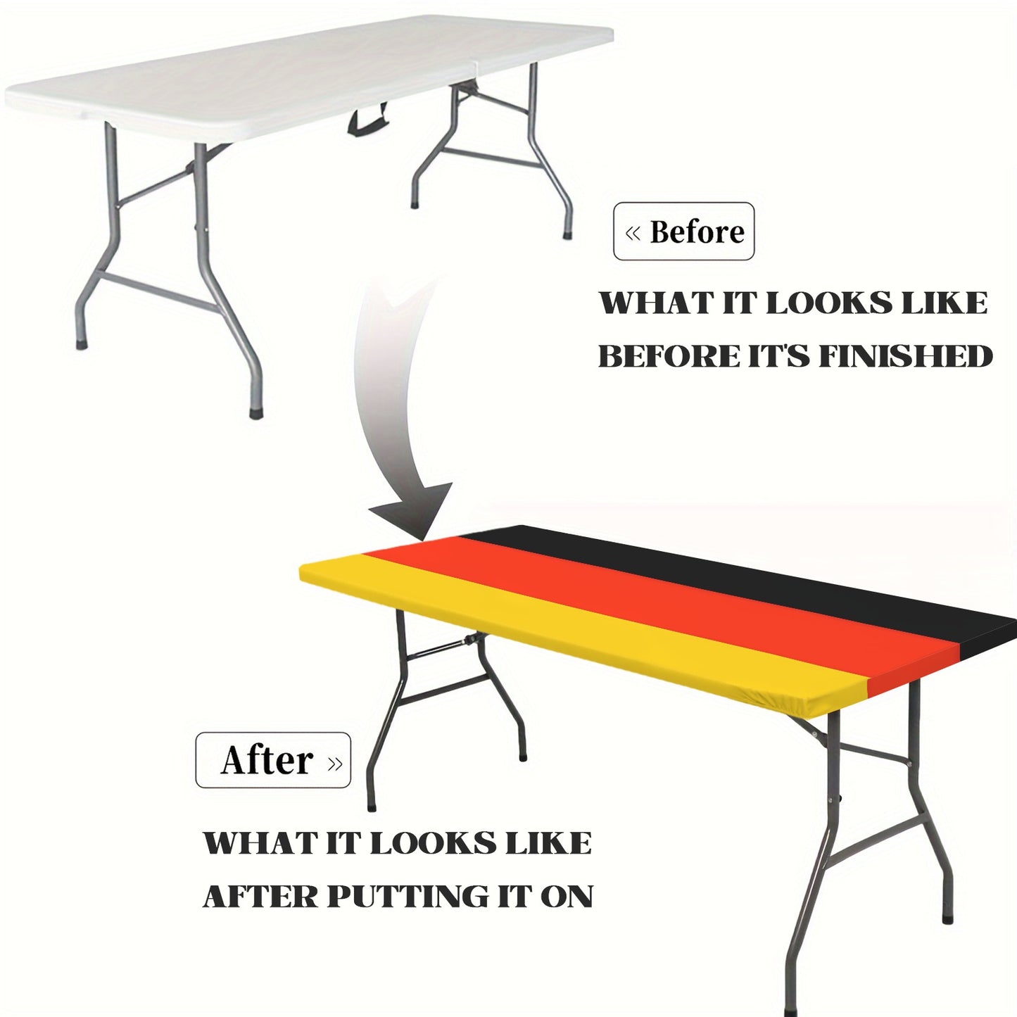 Germany Flag Inspired Custom Elastic Fitted Tablecloth 72x30 inch (Made in the USA)