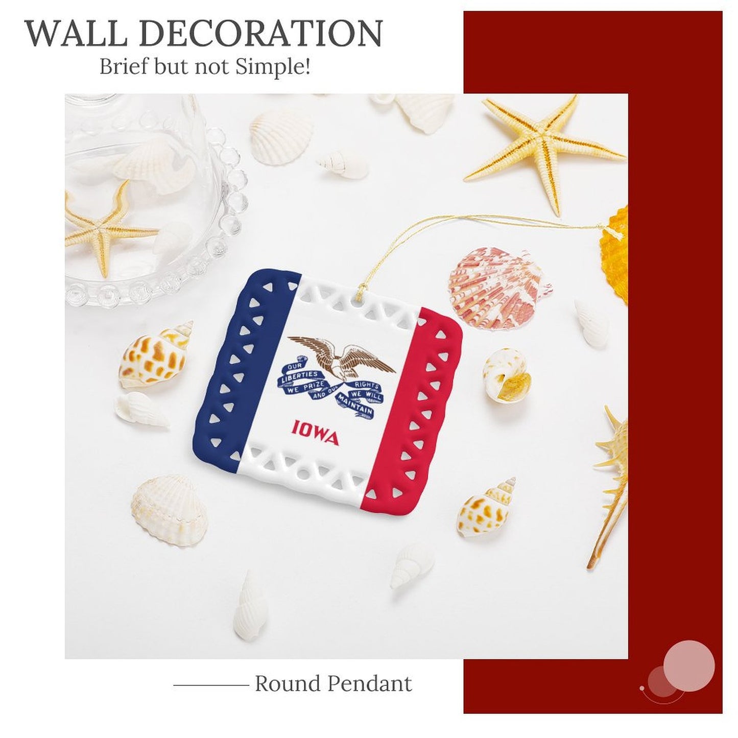 Iowa Flag Inspired Square Ceramic Ornament Made in the USA