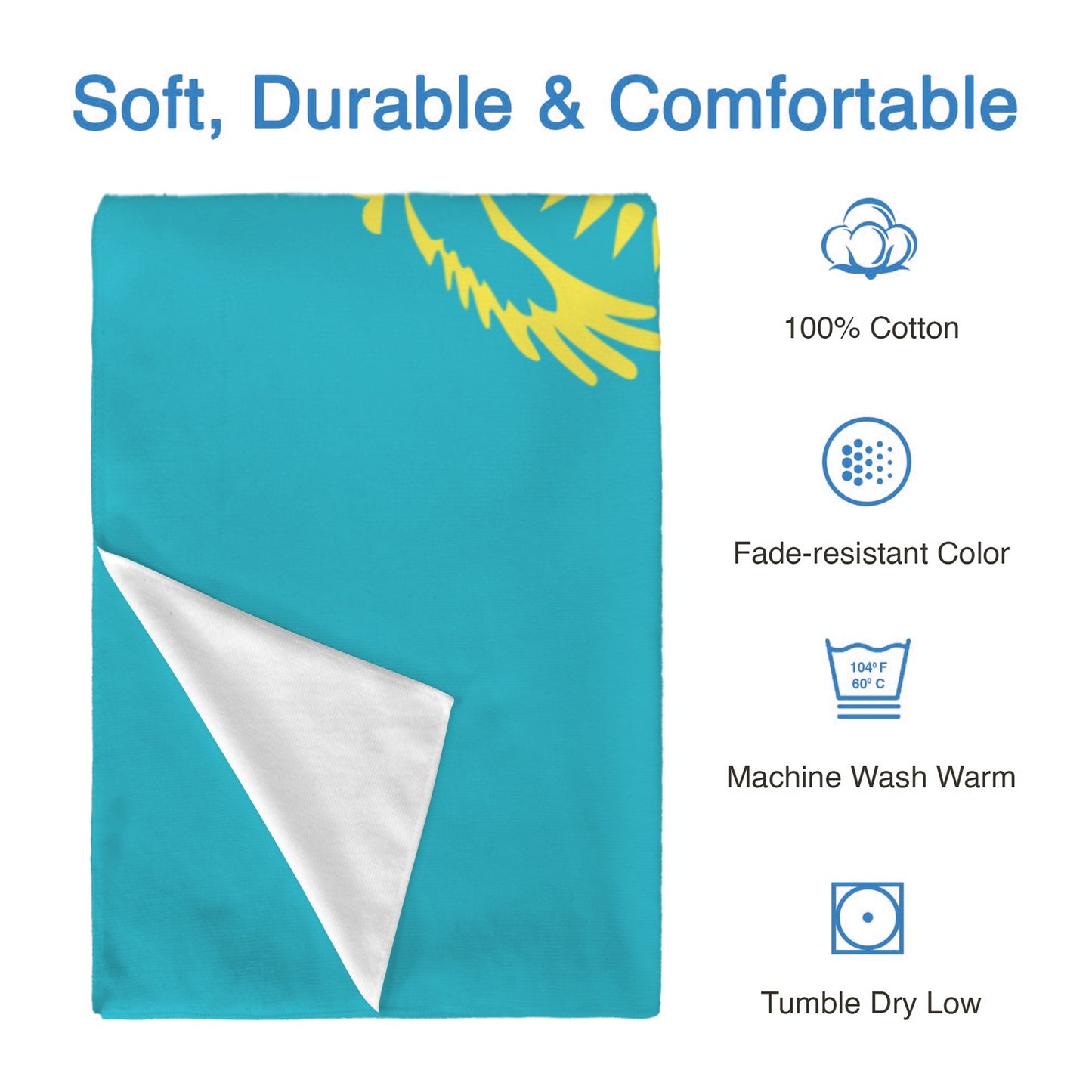 Kazakhstan Flag Inspired Custom Bath Towel 29"x58"(Made in USA)