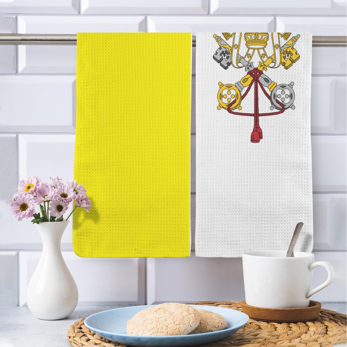 Vatican City Flag Inspired Kitchen Towel 40X60cm (Pack of 2) (Made in the USA)