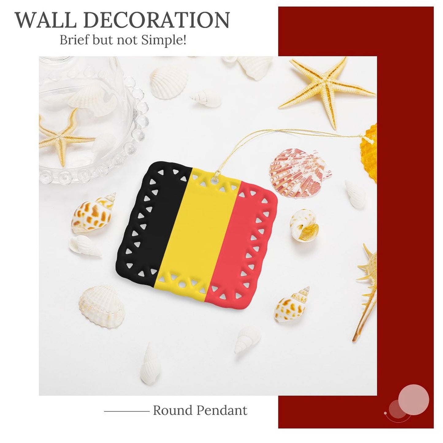 Belgium Flag Inspired Square Ceramic Ornament Made in the USA