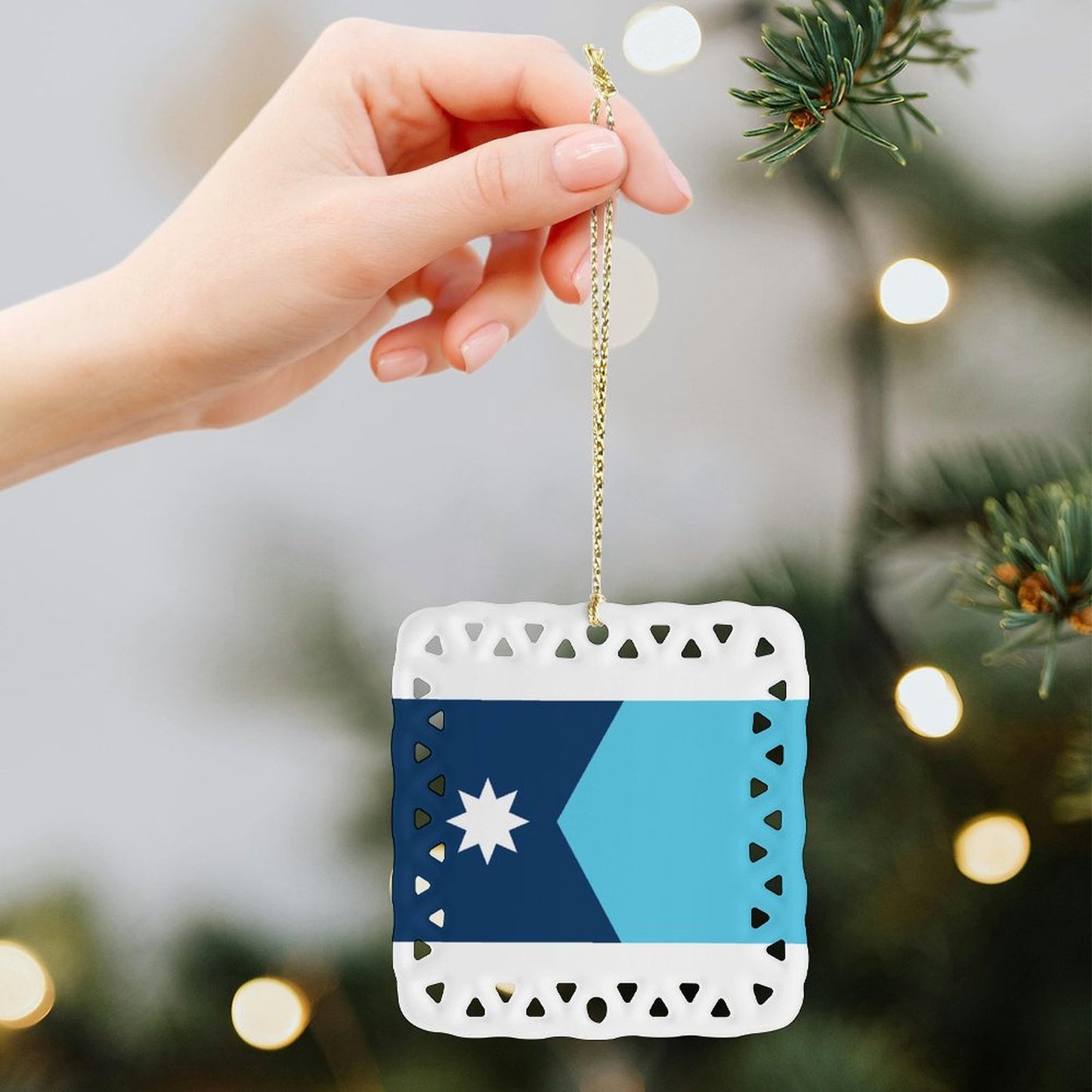 Minnesota Flag Inspired Square Ceramic Ornament Made in the USA