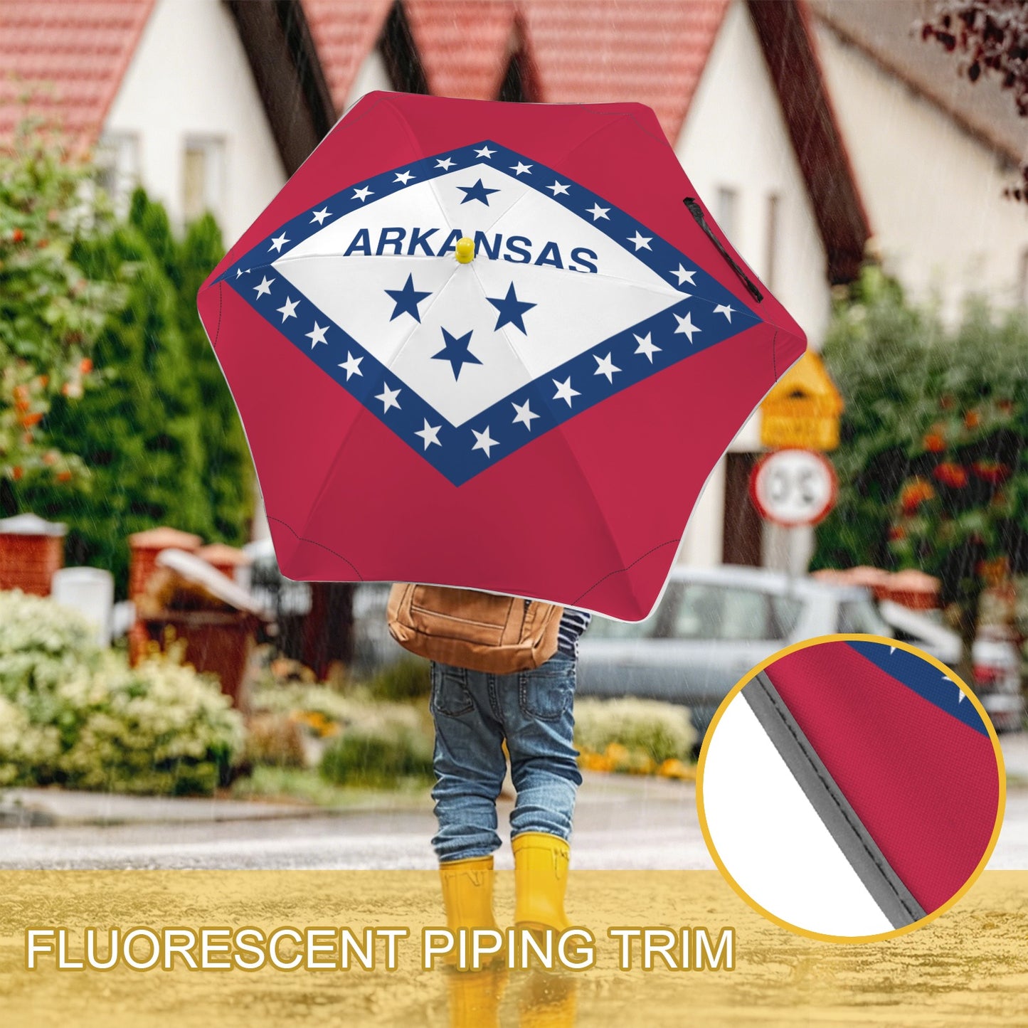 Arkansas Flag Inspired Kids Safe Round Corner Umbrella