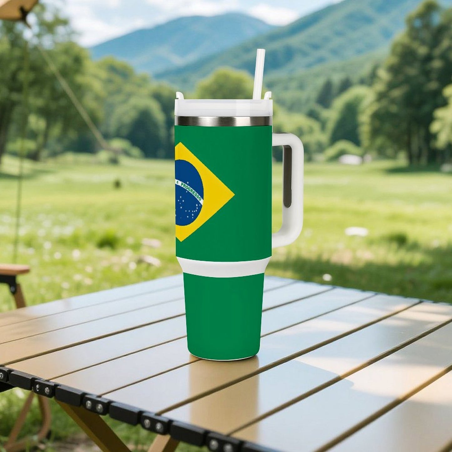 Brazil Flag Design 40 oz Stainless Steel Tumbler - Made in USA