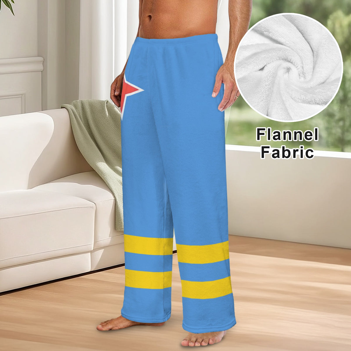 Aruba Flag Inspired Men's Flannel Pajama Trousers Printed in the USA