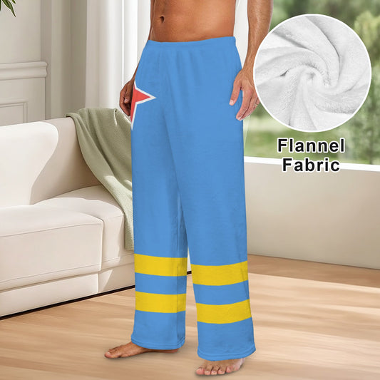 Aruba Flag Inspired Men's Flannel Pajama Trousers Printed in the USA