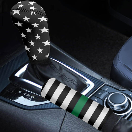 Thin Green Line Flag Inspired Gear Lever Cover+Hand Brake Cover