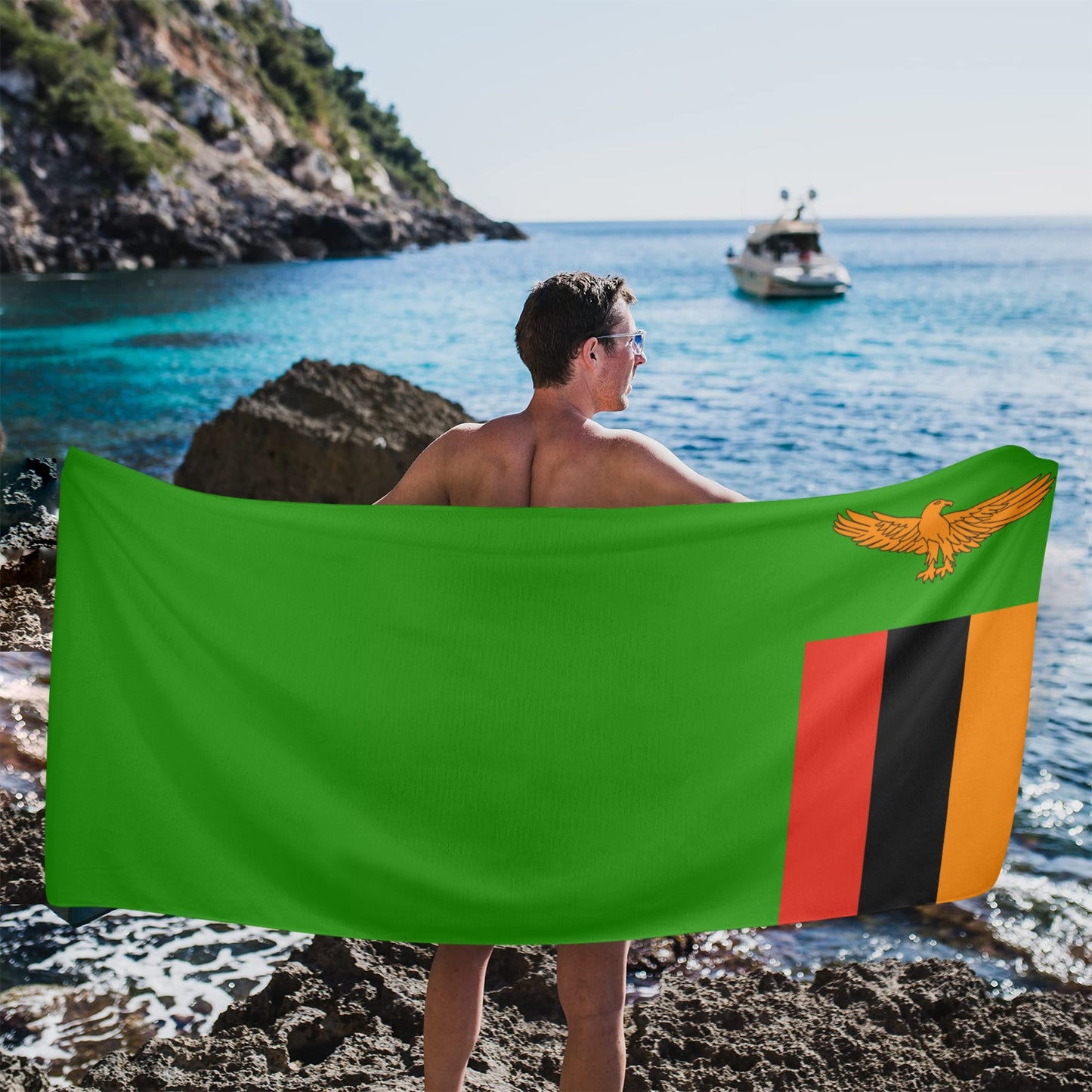 Zambia Flag Beach Towel 31"x71" (Made in USA)