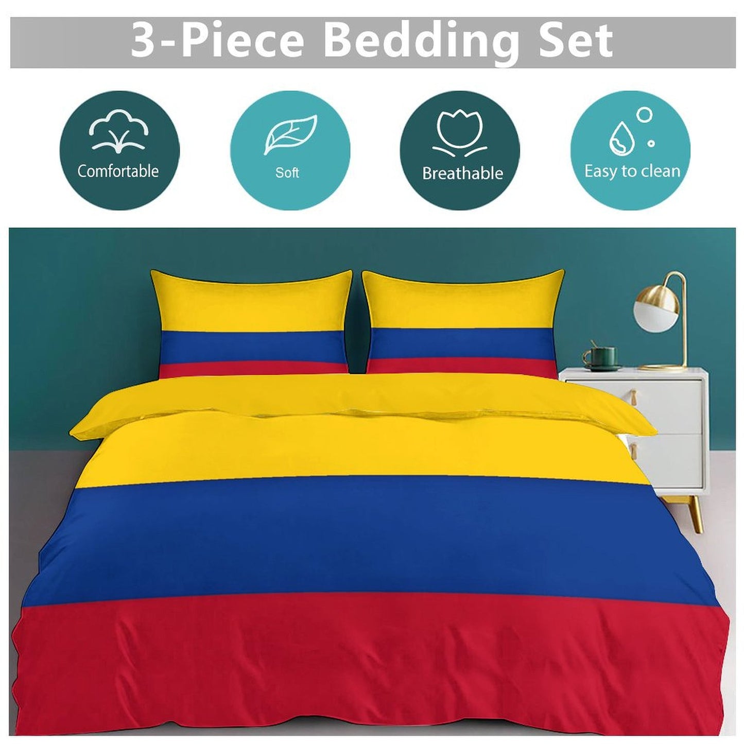 Colombia Flag Inspired 3-Piece Bedding Set (1 Duvet Cover + 2 Pillow Shams) – 102"×90"