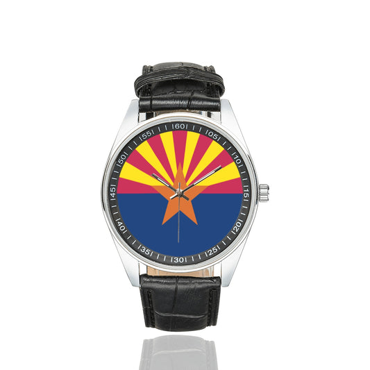 Arizona Flag Men's Casual  Leather Strap Watch