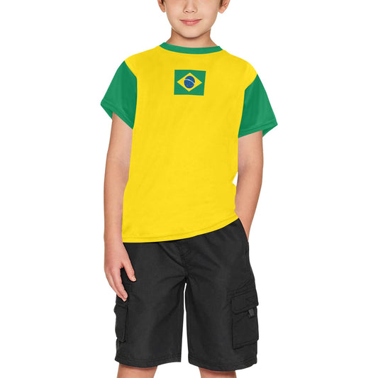 Brazil Flag Boys Crew Neck T-Shirt Made in the USA
