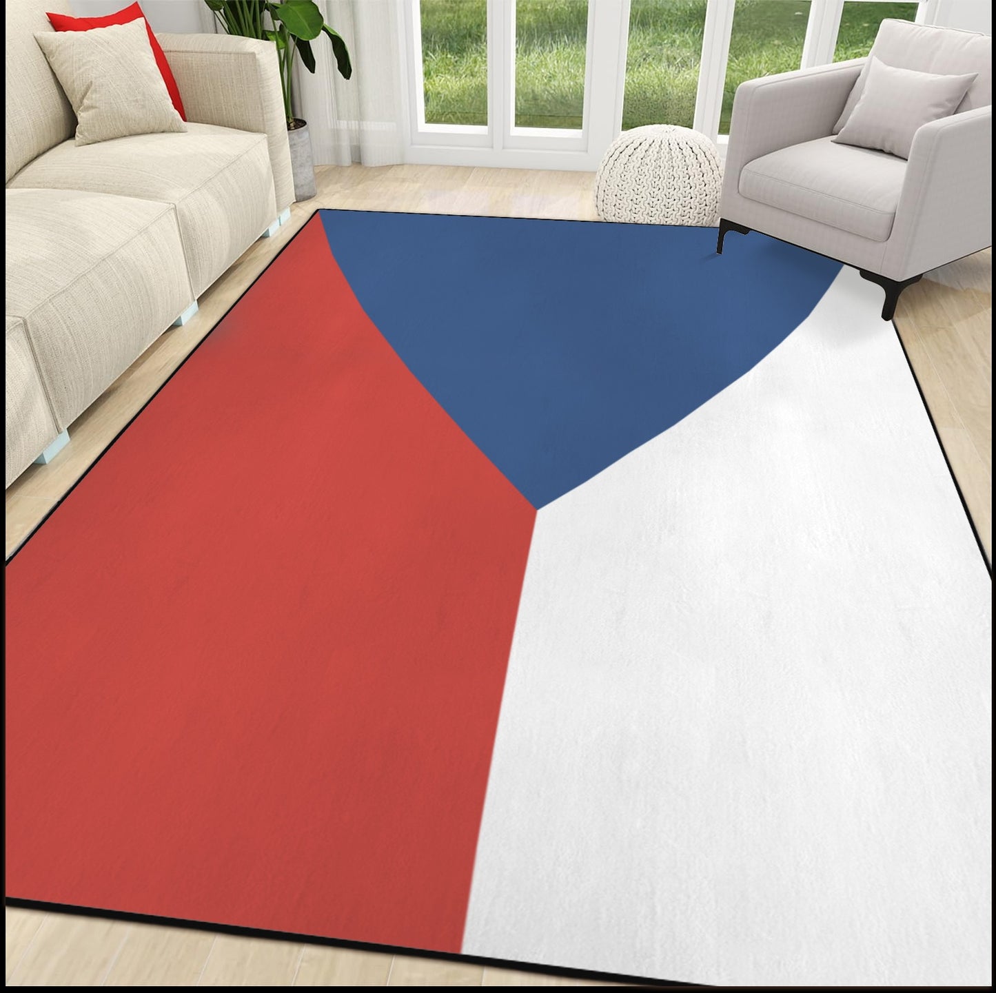 Czechia Flag Inspired 84x60 Inch Area Rug with Black Binding (Made in the USA)